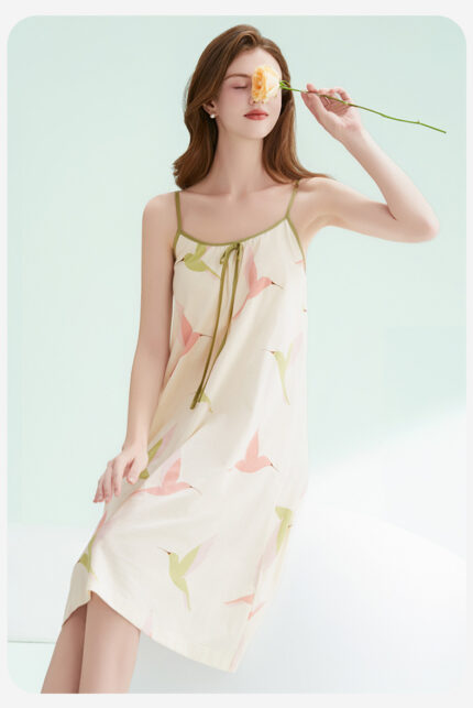 FENTENG Strap Sleeveless Flower Home Clothes Sleeping Skirt