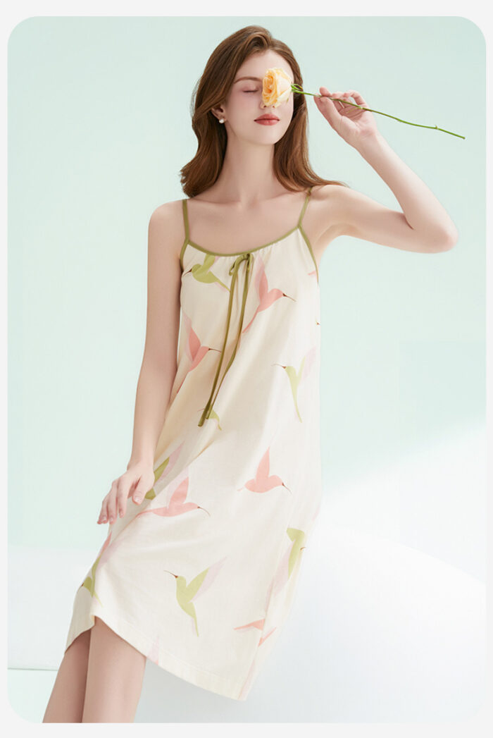 FENTENG Strap Sleeveless Flower Home Clothes Sleeping Skirt