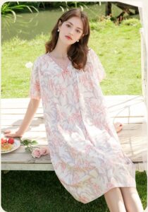 FENTENG Thin Lace Flower Short sleeved Skirt Home Clothes Sleeping Skirt