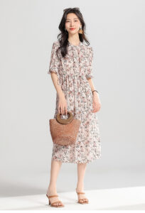 SAITU sweet floral silk dress made of mulberry silk