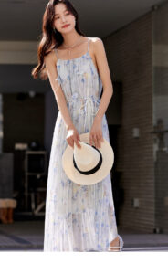 OUNIXUE printed chiffon camisole dress