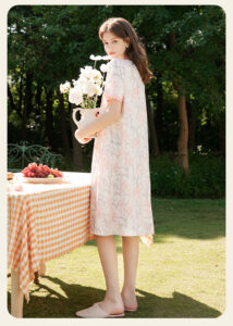 FENTENG Thin Lace Flower Short sleeved Skirt Home Clothes Sleeping Skirt