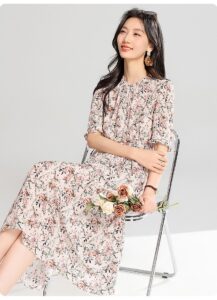 SAITU sweet floral silk dress made of mulberry silk