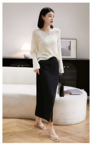 KELE COCO Acetic Acid Half Skirt Front Split Straight Tube Half Skirt