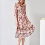 Short sleeved V-neck silk dress
