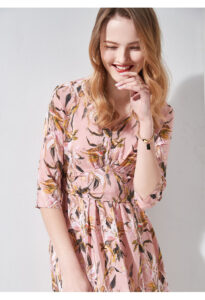 Short sleeved V-neck silk dress