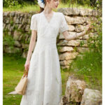 V-neck jacquard waist cinched long women's dress