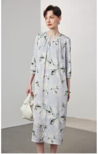 Elegant temperament large floral round neck dress