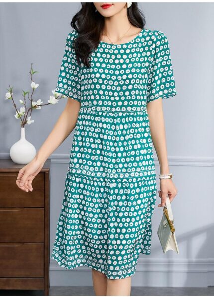 Temperament round neck polka dot dress
