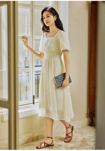 2025 Summer French Bubble Sleeve Dress