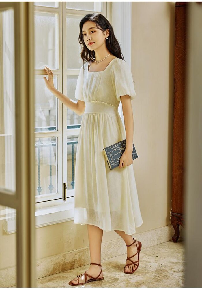 2025 Summer French Bubble Sleeve Dress