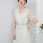 Small floral V-neck silk dress