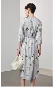 Elegant temperament large floral round neck dress