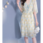 Black fungus edge V-neck silk dress with tie up dress