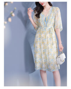 Black fungus edge V-neck silk dress with tie up dress