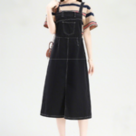 Front split denim overalls skirt