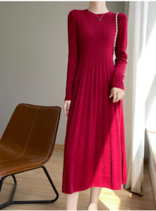 Round neck long sweater dress