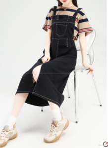 Front split denim overalls skirt