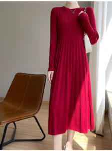Round neck long sweater dress
