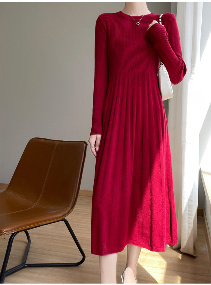 Round neck long sweater dress