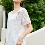 Embroidered jacquard buckle T-shirt