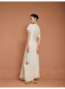 V-neck long white dress