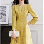 French V-neck Jacquard Dress