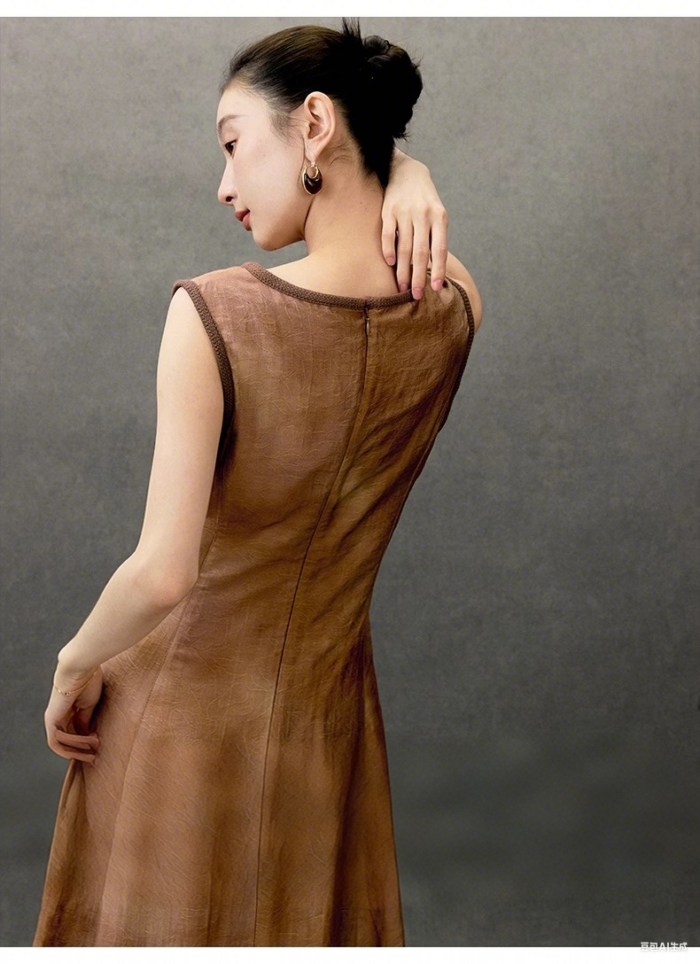 Exquisite and sophisticated temperament round neck dress