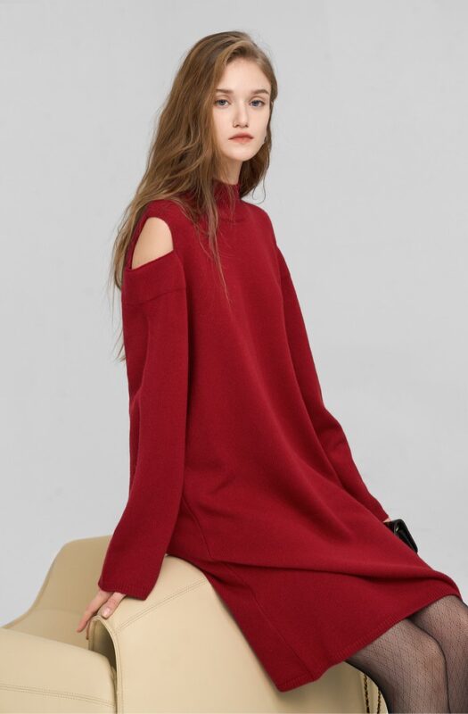 Vestido de punto sin hombro de año nuevo con sentido de Ambiente francés
