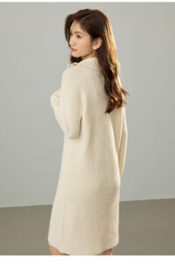 Polo collar knitted dress with high waist and slimming base A-line skirt