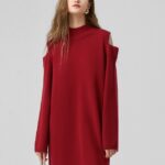 French atmosphere New Year off shoulder knitted dress