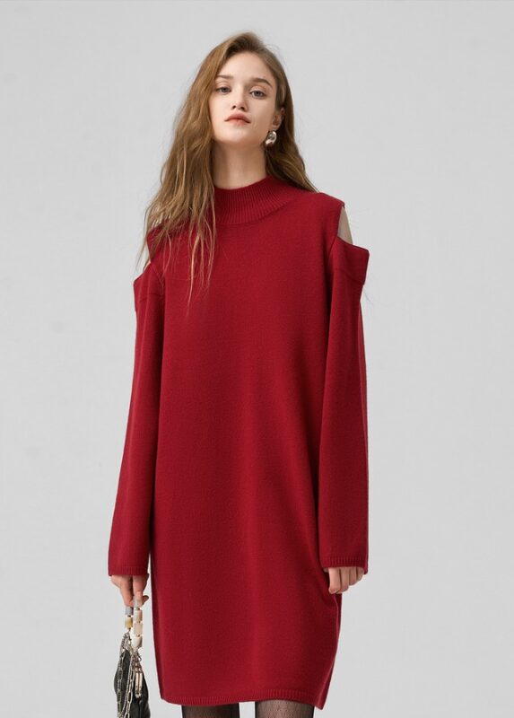 Vestido de punto sin hombro de año nuevo con sentido de Ambiente francés
