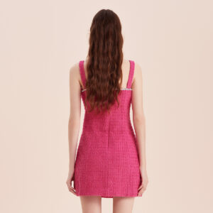 Spring and Autumn Peach Pink Small Fragrant Woolen Strap Dress