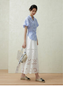 French Romantic Summer Hollow Lace Elastic Waist A-line Large Skirt Skirt