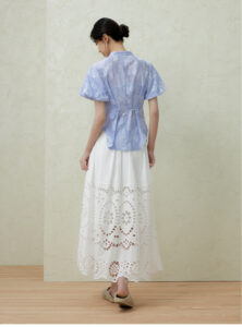 French Romantic Summer Hollow Lace Elastic Waist A-line Large Skirt Skirt