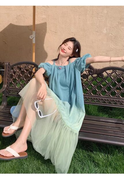 Off shoulder camisole retro gradient fairy dress