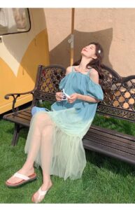 Off shoulder camisole retro gradient fairy dress