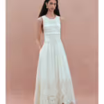 Crochet beige vest patchwork hollow embroidery dress