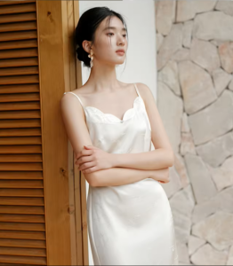 wearing a suspender long dress inside