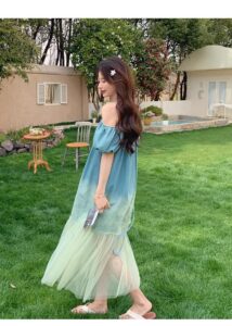 Off shoulder camisole retro gradient fairy dress