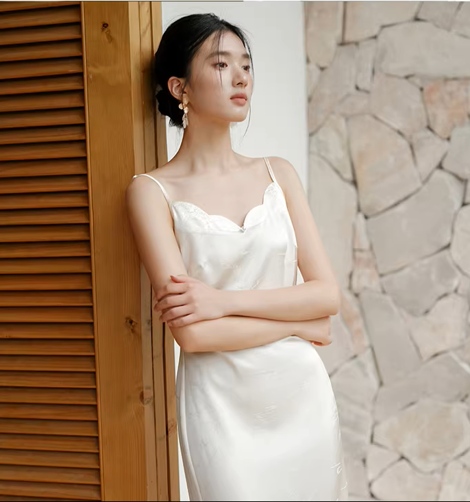 a suspender long dress