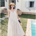 Striped design suspender jumpsuit