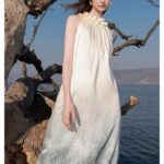 Hanging neck skirt, black fungus edge dress, loose long skirt