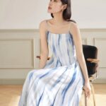 French blend gradient blue camisole dress with seaside vacation temperament