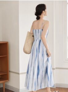 French blend gradient blue camisole dress with seaside vacation temperament