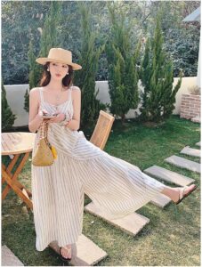 Striped design suspender jumpsuit