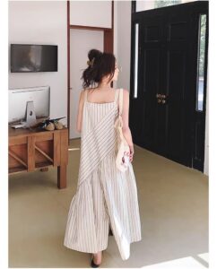 Striped design suspender jumpsuit