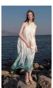 Hanging neck skirt, black fungus edge dress, loose long skirt