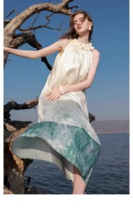 Hanging neck skirt, black fungus edge dress, loose long skirt