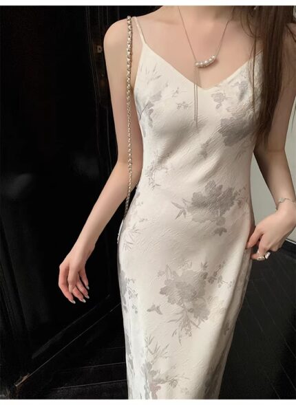 Satin hot stamping printed camisole dress